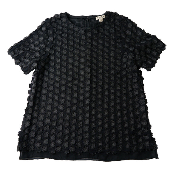 Reiss Women’s Top Sz 4 Black 3D Floral Embroidered Dark Cottagecore Whimsigoth - Picture 1 of 9